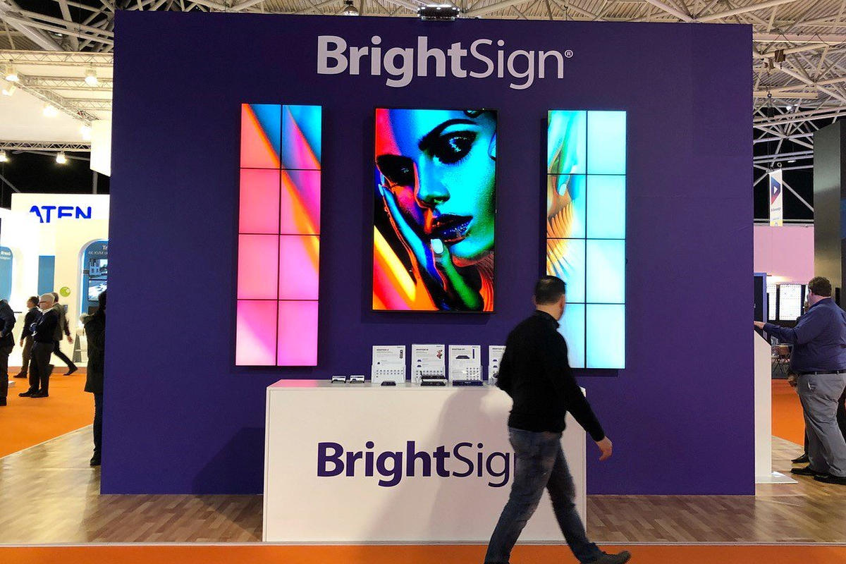 BrighSign digital signage booth at an expo.